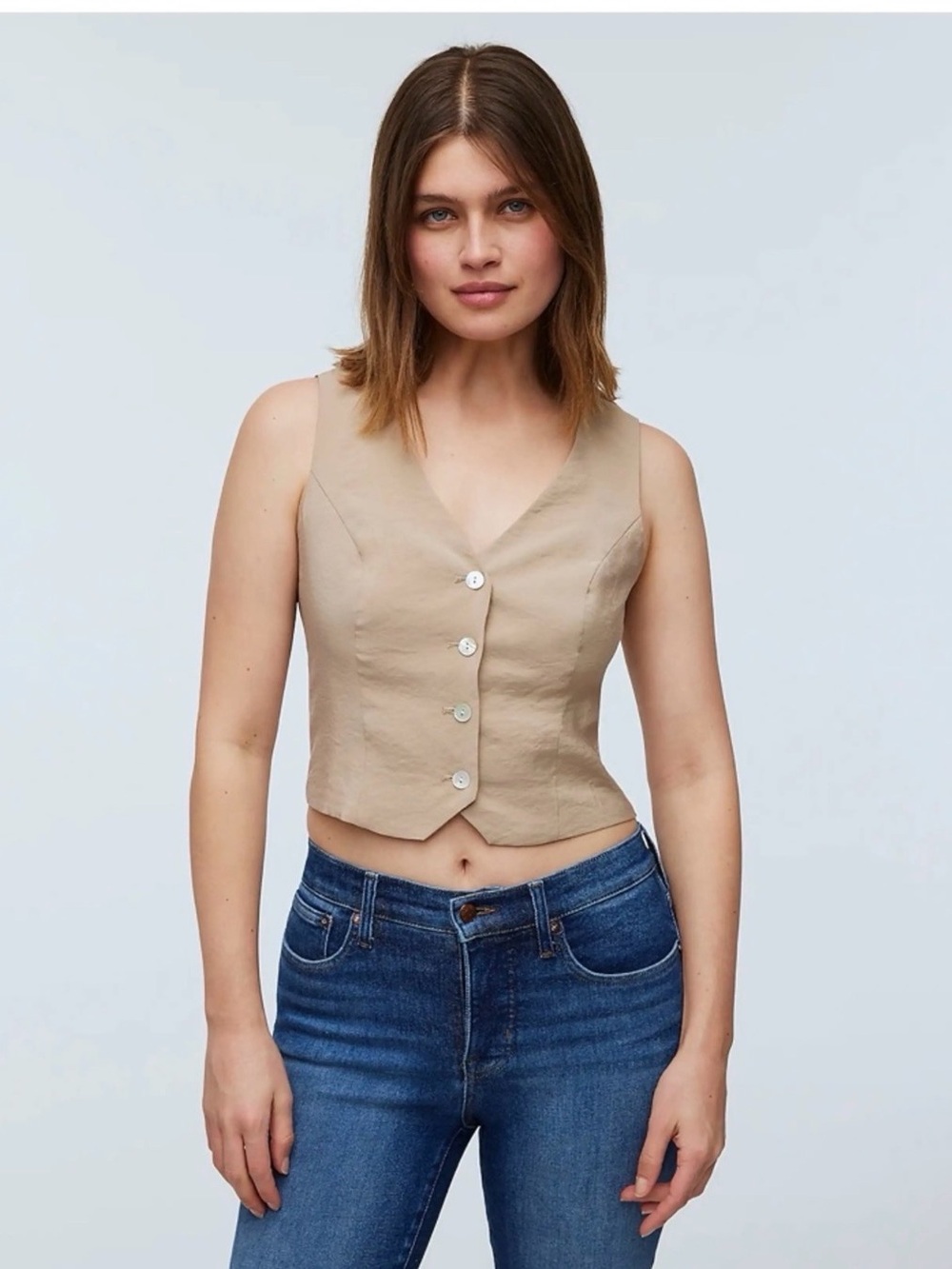 Madewell NWT Beige Tailored Button Front Vest Size 12 - Picture 1 of 6